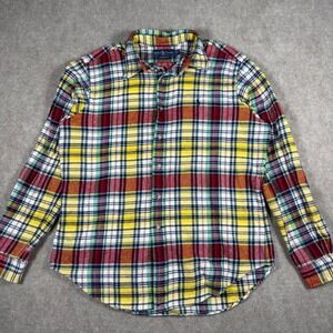 VTG Ralph Lauren Men Sz L Classic Fit Plaid Flannel Button Down Shirt Yellow Red